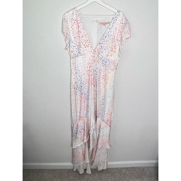 Hutch Multi Heart Short Sleeve V-Neck Button Front Hi-Low Maxi Dress White 12 - Picture 2 of 12